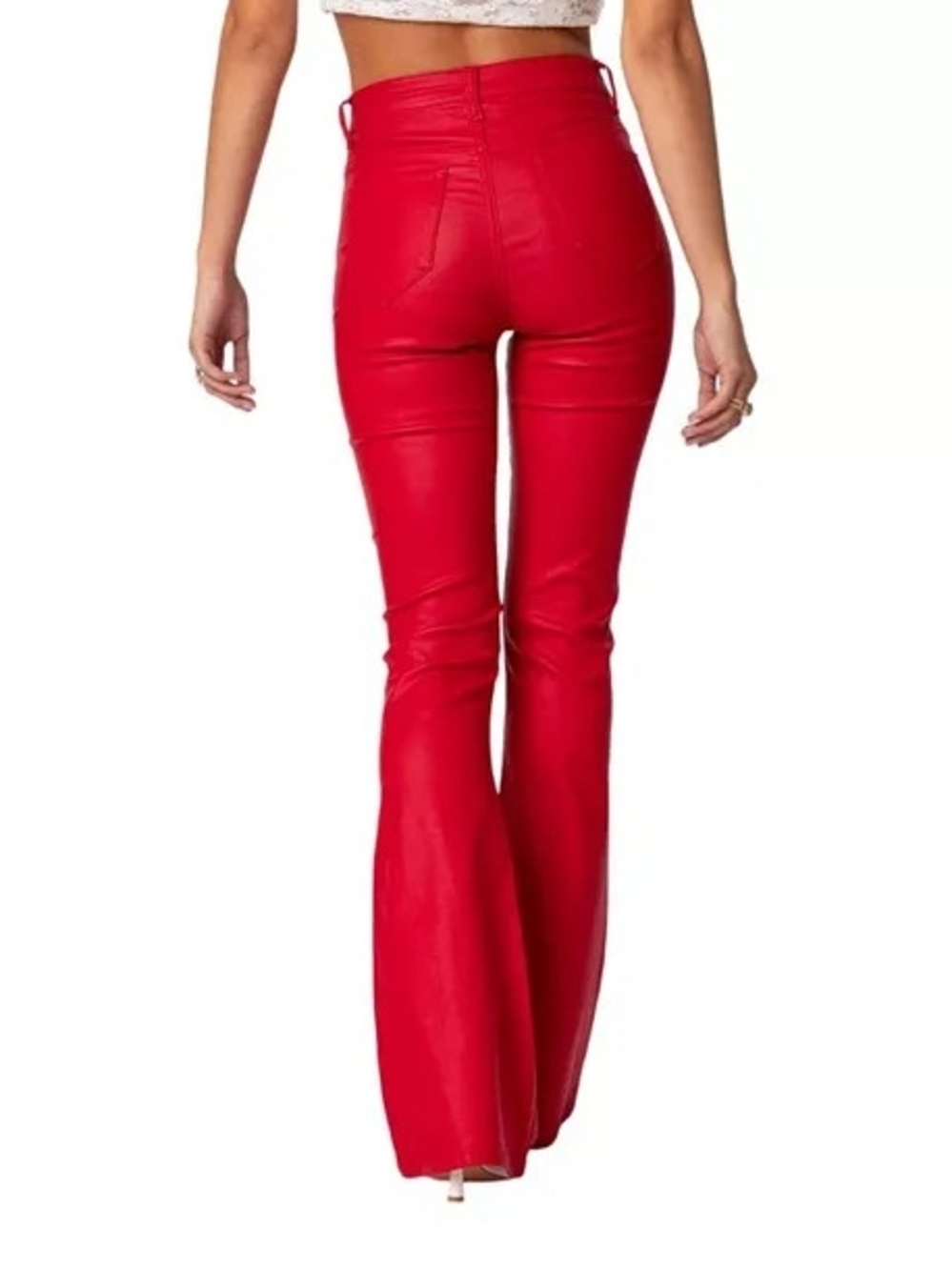 Edikted Red High-Rise Flare Jeans